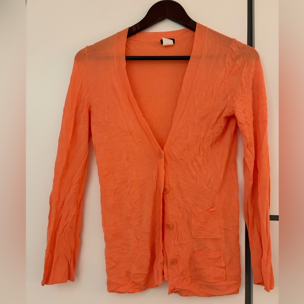 J. Crew Bright Orange V-Neck Button Cardigan